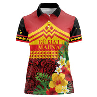 Hawaii Ku Kia'i Mauna Personalized Women Polo Shirt Hibiscus Kakau Pattern