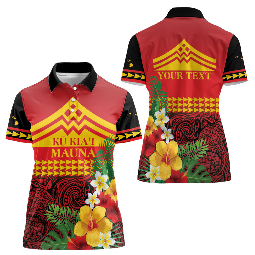 Hawaii Ku Kia'i Mauna Personalized Women Polo Shirt Hibiscus Kakau Pattern