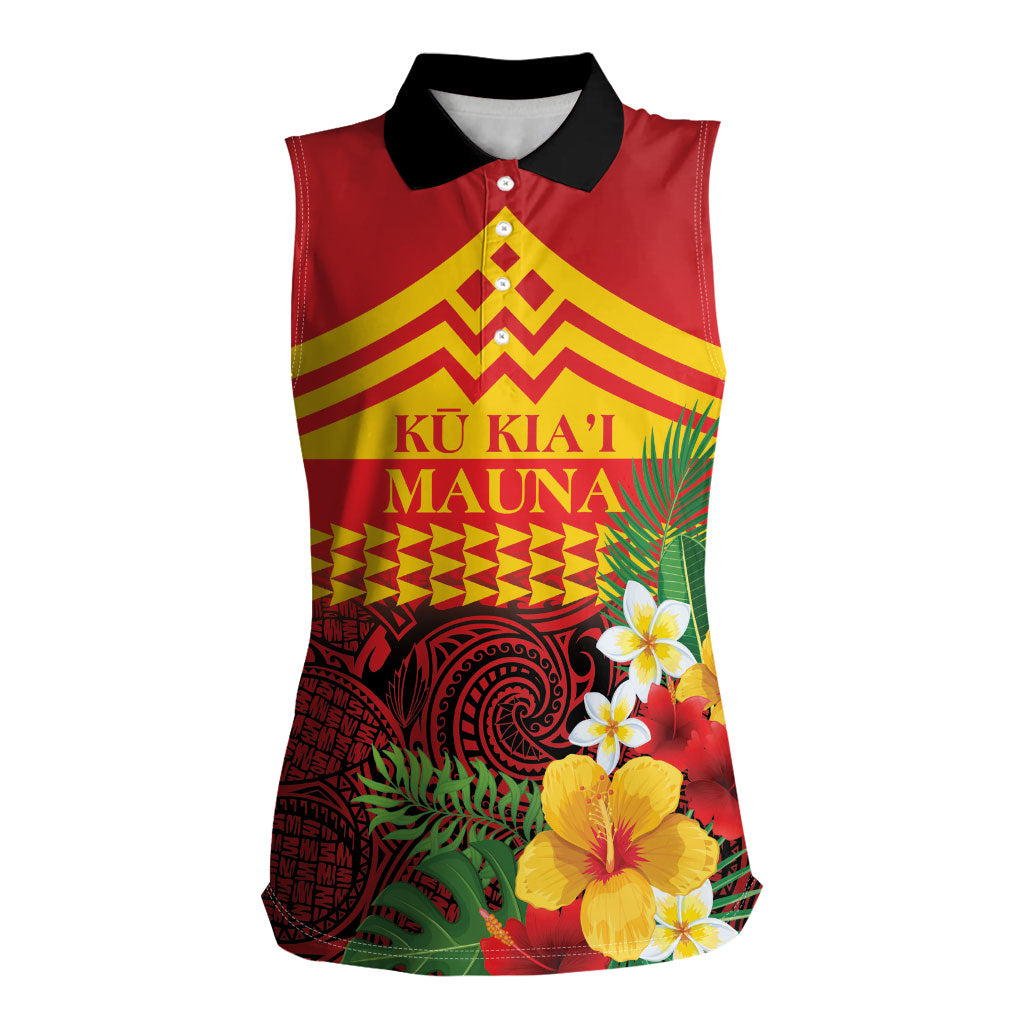 Hawaii Ku Kia'i Mauna Personalized Women Sleeveless Polo Shirt Hibiscus Kakau Pattern LT9 Female Red - Polynesian Pride