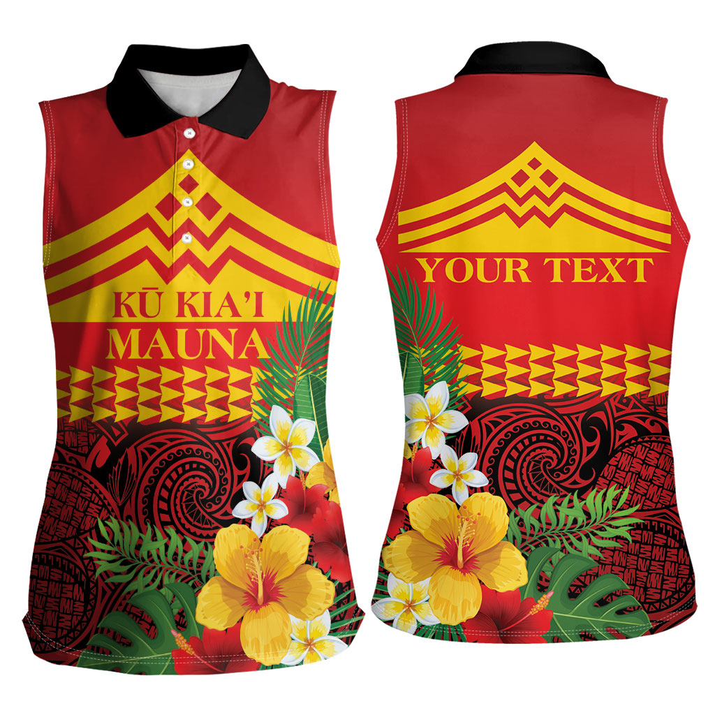 Hawaii Ku Kia'i Mauna Personalized Women Sleeveless Polo Shirt Hibiscus Kakau Pattern