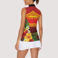 Hawaii Ku Kia'i Mauna Personalized Women Sleeveless Polo Shirt Hibiscus Kakau Pattern
