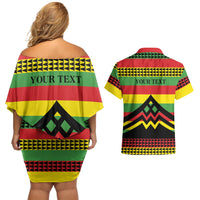 Hawaii Ku Kia'i Mauna Personalized Couples Matching Off Shoulder Short Dress and Hawaiian Shirt Hawaiian Kanaka Maoli Motif