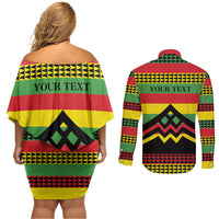 Hawaii Ku Kia'i Mauna Personalized Couples Matching Off Shoulder Short Dress and Long Sleeve Button Shirt Hawaiian Kanaka Maoli Motif