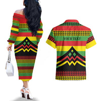 Hawaii Ku Kia'i Mauna Personalized Couples Matching Off The Shoulder Long Sleeve Dress and Hawaiian Shirt Hawaiian Kanaka Maoli Motif