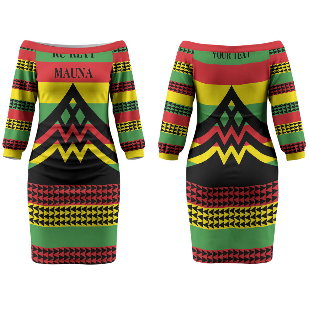 Hawaii Ku Kia'i Mauna Personalized Couples Matching Off The Shoulder Long Sleeve Dress and Long Sleeve Button Shirt Hawaiian Kanaka Maoli Motif LT9 - Polynesian Pride
