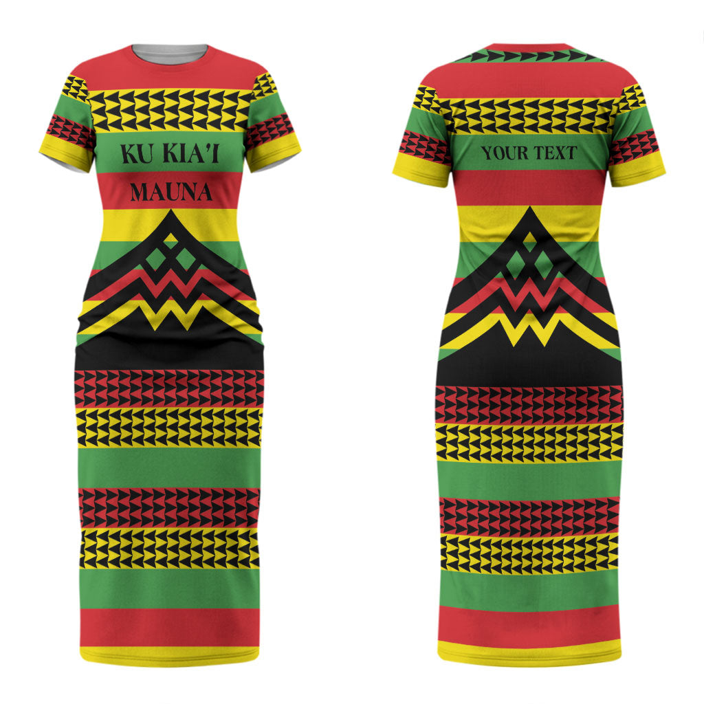Hawaii Ku Kia'i Mauna Personalized Couples Matching Short Sleeve Bodycon Dress and Hawaiian Shirt Hawaiian Kanaka Maoli Motif LT9 - Polynesian Pride