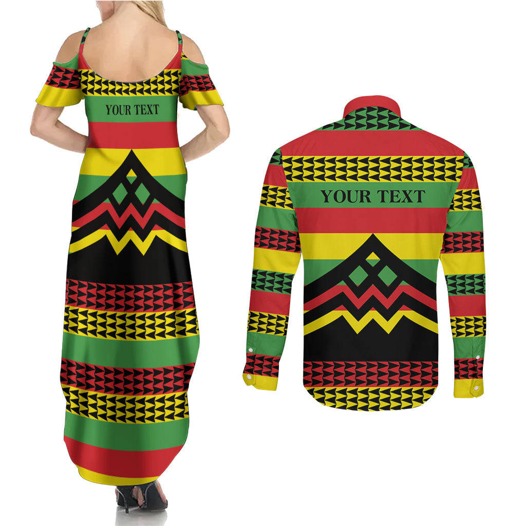 Hawaii Ku Kia'i Mauna Personalized Couples Matching Summer Maxi Dress and Long Sleeve Button Shirt Hawaiian Kanaka Maoli Motif