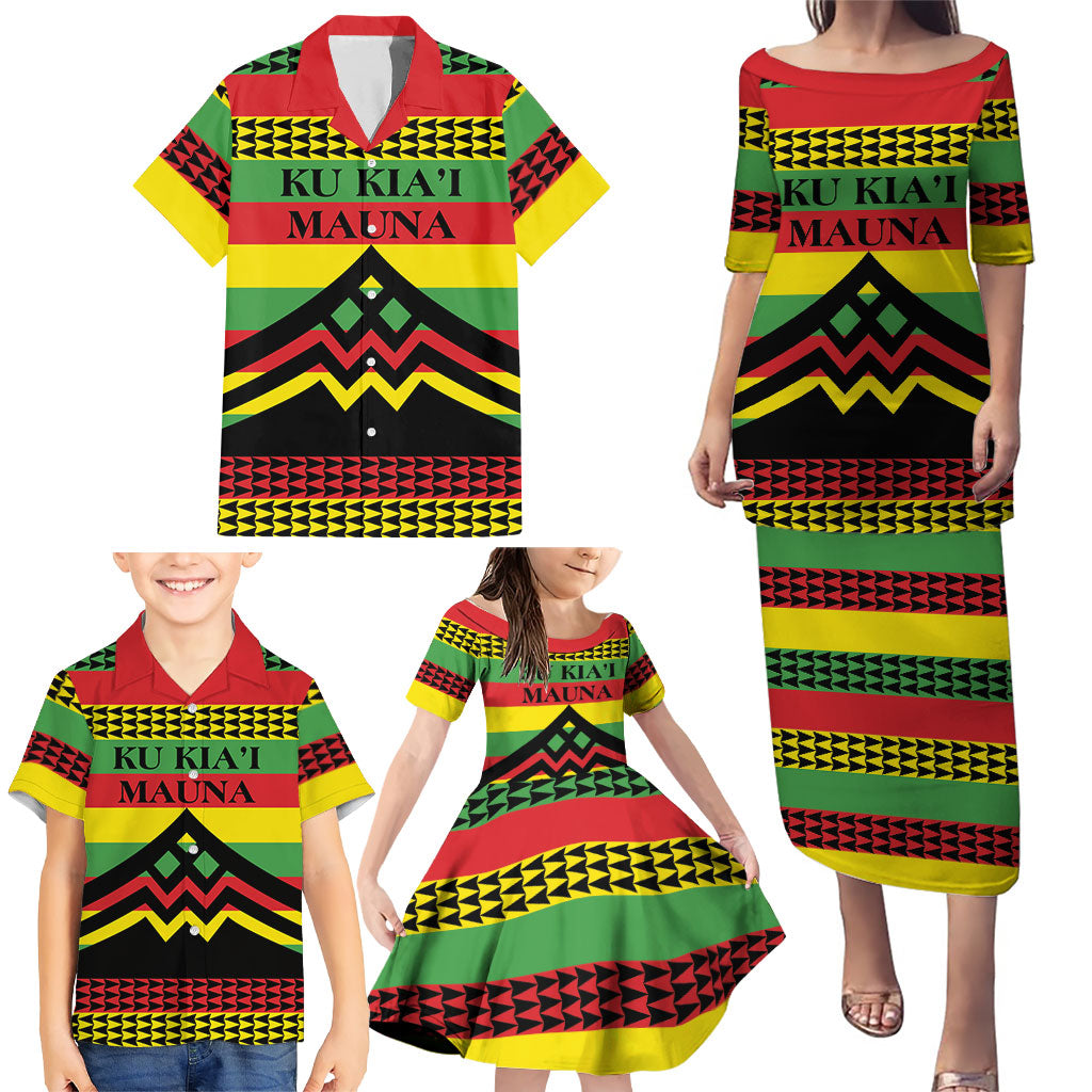 Hawaii Ku Kia'i Mauna Personalized Family Matching Puletasi and Hawaiian Shirt Hawaiian Kanaka Maoli Motif LT9 - Polynesian Pride