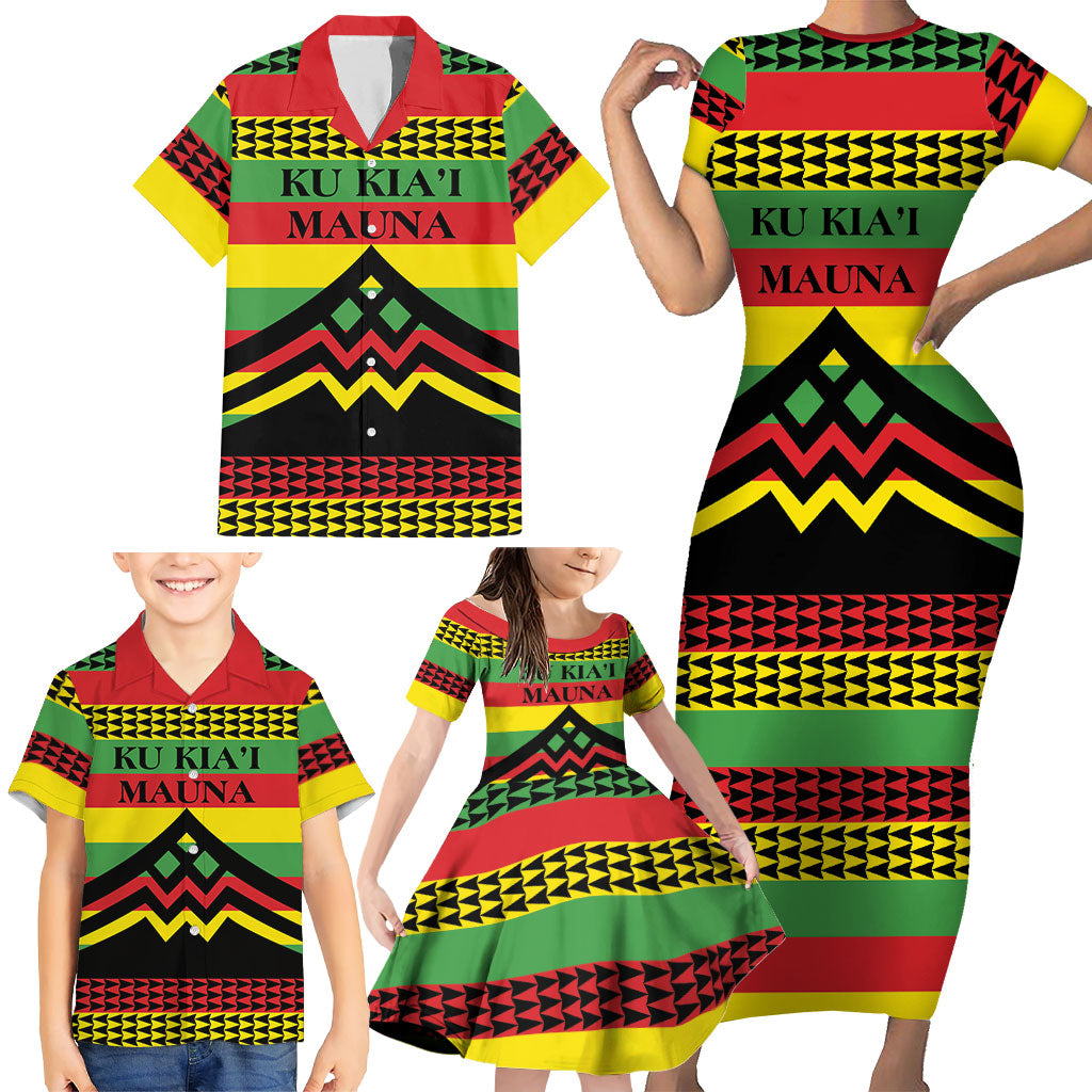 Hawaii Ku Kia'i Mauna Personalized Family Matching Short Sleeve Bodycon Dress and Hawaiian Shirt Hawaiian Kanaka Maoli Motif LT9 - Polynesian Pride