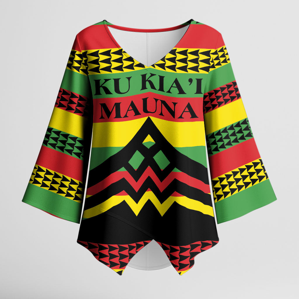 Hawaii Ku Kia'i Mauna Personalized Kimono Sleeve Blouse Hawaiian Kanaka Maoli Motif