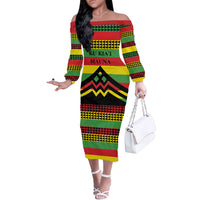 Hawaii Ku Kia'i Mauna Personalized Off The Shoulder Long Sleeve Dress Hawaiian Kanaka Maoli Motif