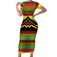 Hawaii Ku Kia'i Mauna Personalized Short Sleeve Bodycon Dress Hawaiian Kanaka Maoli Motif