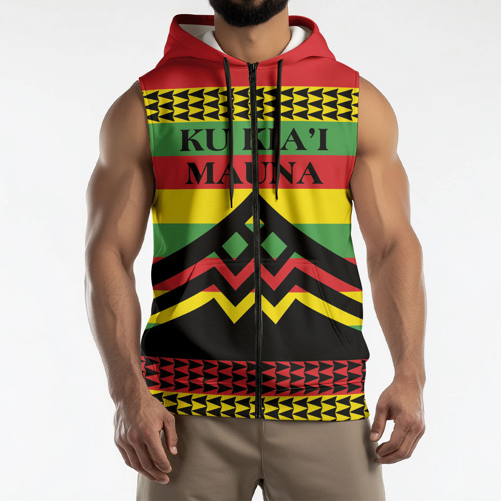 Hawaii Ku Kia'i Mauna Personalized Sleeveless Zip Hoodie Hawaiian Kanaka Maoli Motif