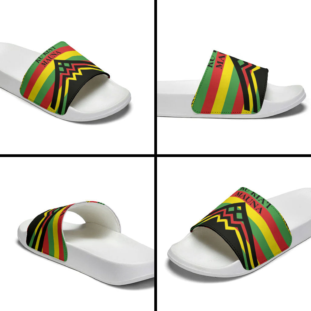 Hawaii Ku Kia'i Mauna Slide Sandals Hawaiian Kanaka Maoli Motif