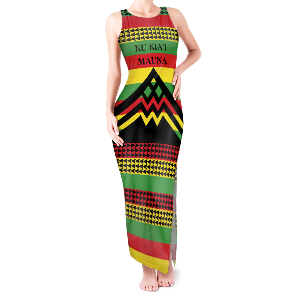 Hawaii Ku Kia'i Mauna Personalized Tank Maxi Dress Hawaiian Kanaka Maoli Motif LT9 Women Green - Polynesian Pride