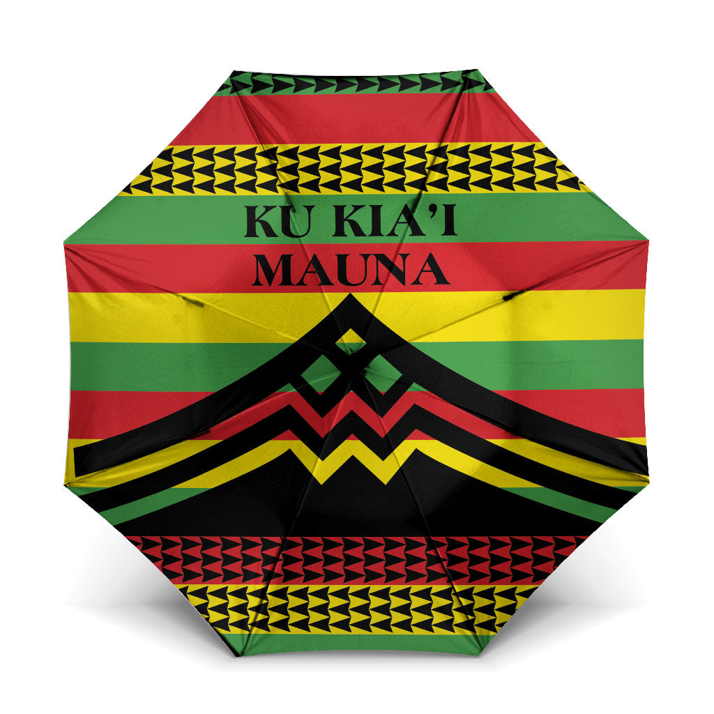 Hawaii Ku Kia'i Mauna Umbrella Hawaiian Kanaka Maoli Motif LT9 One Size Folded 11.42 inch Opened Diameter 37.4 inch Green - Polynesian Pride