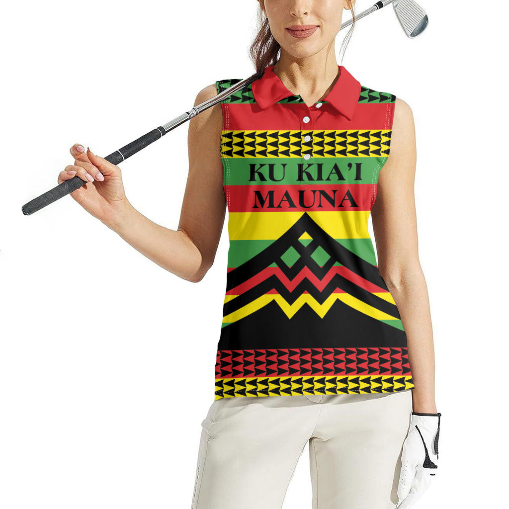 Hawaii Ku Kia'i Mauna Personalized Women Sleeveless Polo Shirt Hawaiian Kanaka Maoli Motif