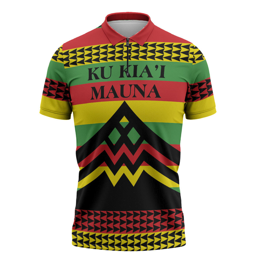 Hawaii Ku Kia'i Mauna Personalized Zipper Polo Shirt Hawaiian Kanaka Maoli Motif LT9 Green - Polynesian Pride