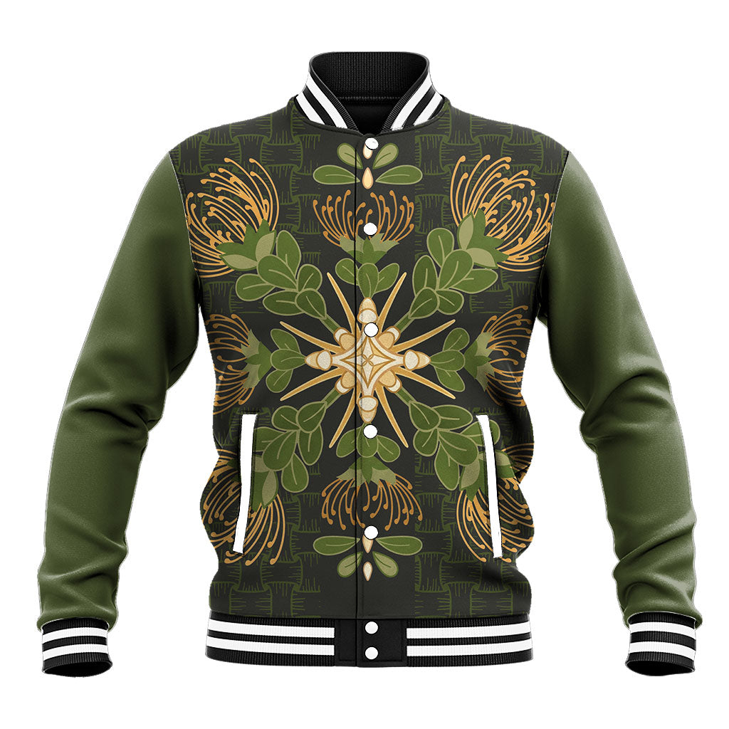 Hawaii Ohia Lehua Squares Baseball Jacket Hawaiian Quilt Inspired Floral Pattern