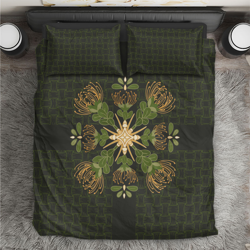 Hawaii Ohia Lehua Squares Bedding Set Hawaiian Quilt Inspired Floral Pattern LT9 Green - Polynesian Pride