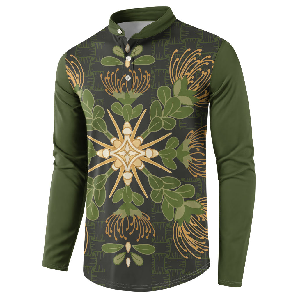 Hawaii Ohia Lehua Squares Button Sweatshirt Hawaiian Quilt Inspired Floral Pattern