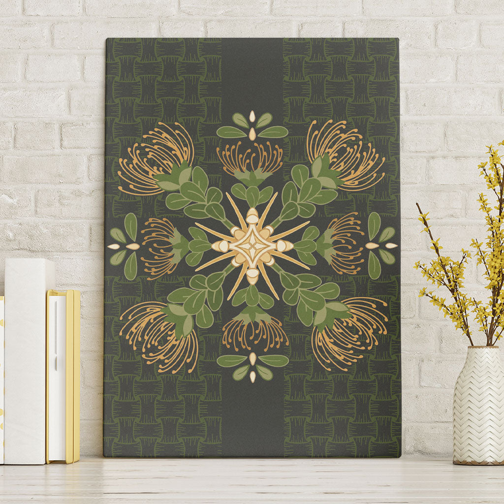 Hawaii Ohia Lehua Squares Canvas Wall Art Hawaiian Quilt Inspired Floral Pattern LT9 Without Frame Green - Polynesian Pride