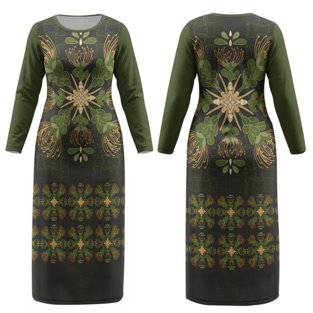 Hawaii Ohia Lehua Squares Couples Matching Long Sleeve Bodycon Dress and Hawaiian Shirt Hawaiian Quilt Inspired Floral Pattern LT9