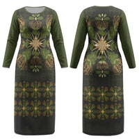 Hawaii Ohia Lehua Squares Couples Matching Long Sleeve Bodycon Dress and Hawaiian Shirt Hawaiian Quilt Inspired Floral Pattern LT9
