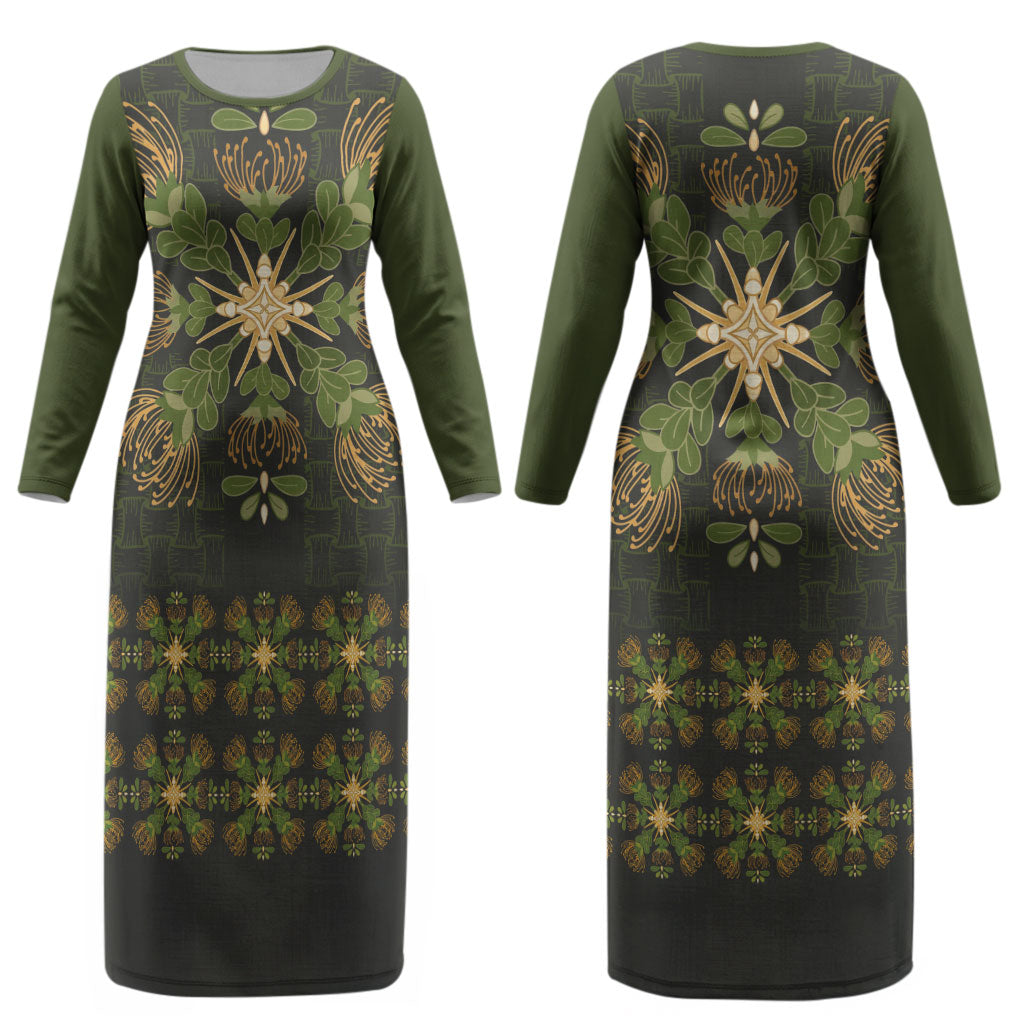 Hawaii Ohia Lehua Squares Couples Matching Long Sleeve Bodycon Dress and Long Sleeve Button Shirt Hawaiian Quilt Inspired Floral Pattern LT9