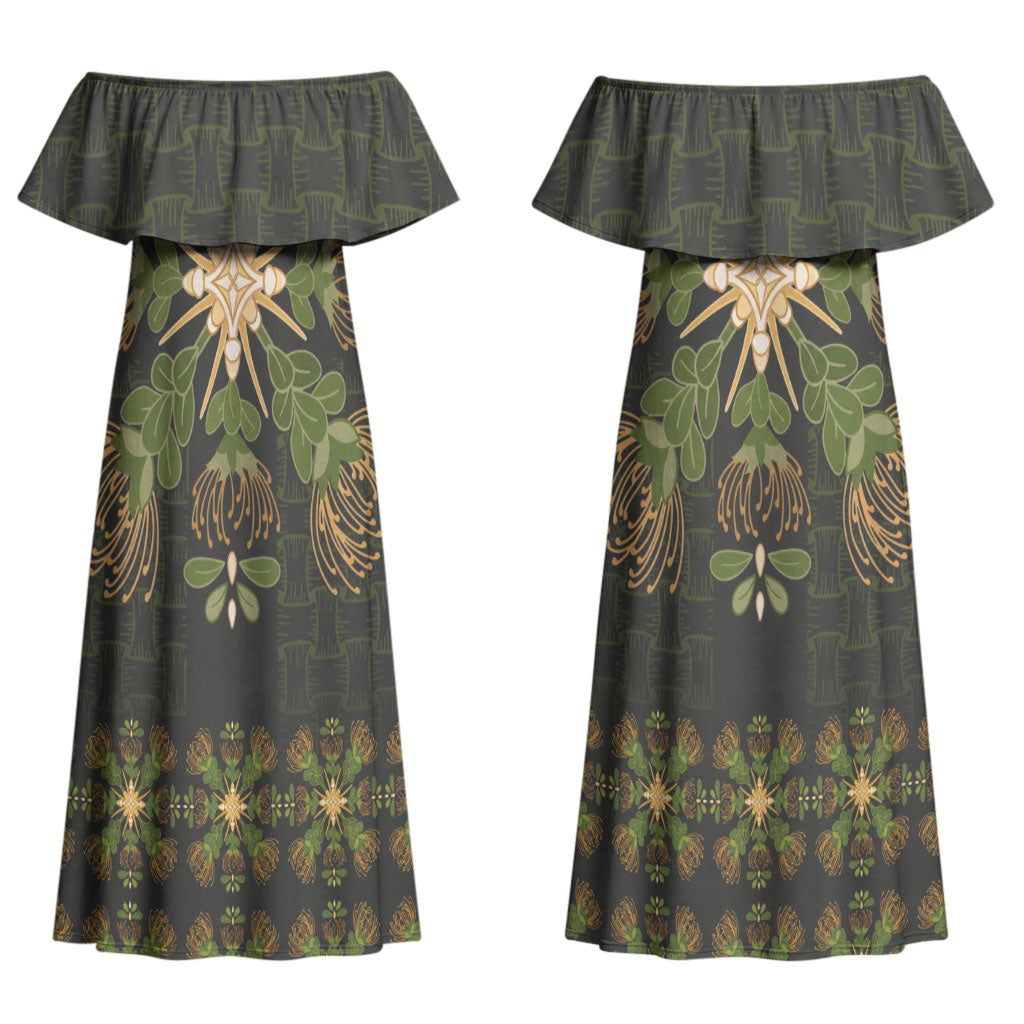 Hawaii Ohia Lehua Squares Couples Matching Off Shoulder Maxi Dress and Hawaiian Shirt Hawaiian Quilt Inspired Floral Pattern LT9