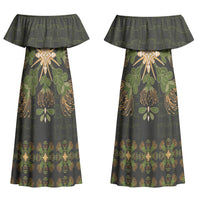 Hawaii Ohia Lehua Squares Couples Matching Off Shoulder Maxi Dress and Hawaiian Shirt Hawaiian Quilt Inspired Floral Pattern LT9