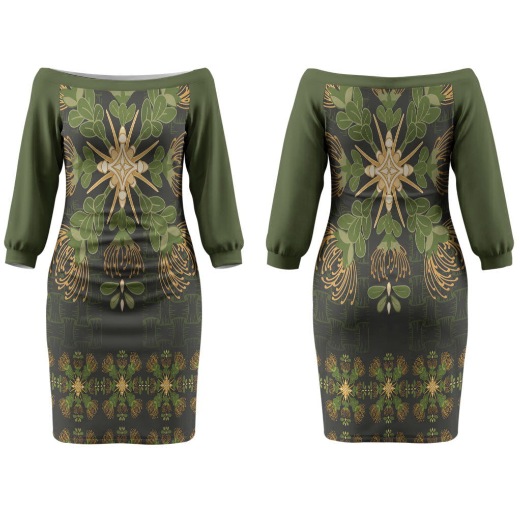 Hawaii Ohia Lehua Squares Couples Matching Off The Shoulder Long Sleeve Dress and Hawaiian Shirt Hawaiian Quilt Inspired Floral Pattern LT9