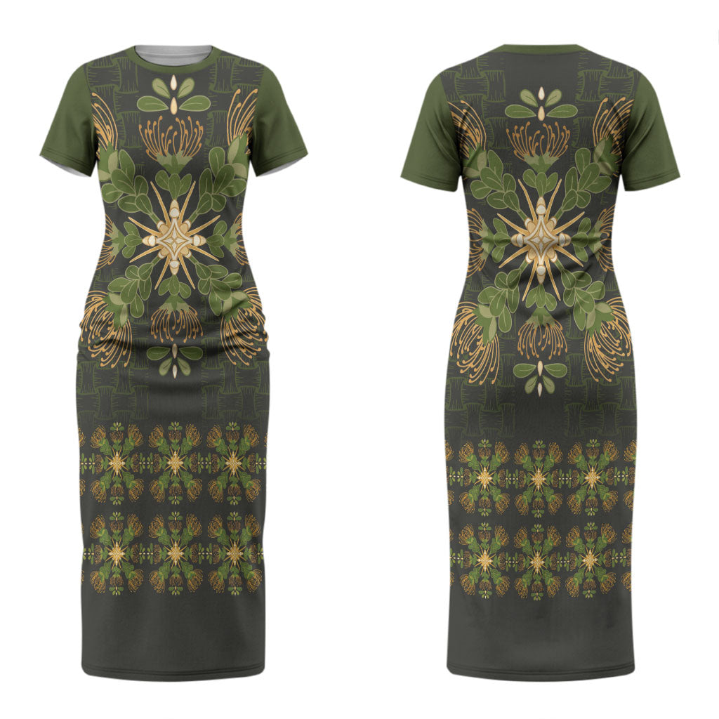 Hawaii Ohia Lehua Squares Couples Matching Short Sleeve Bodycon Dress and Hawaiian Shirt Hawaiian Quilt Inspired Floral Pattern LT9