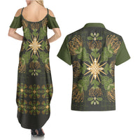 Hawaii Ohia Lehua Squares Couples Matching Summer Maxi Dress and Hawaiian Shirt Hawaiian Quilt Inspired Floral Pattern