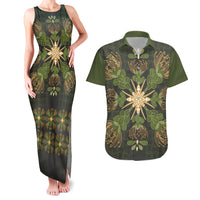 Hawaii Ohia Lehua Squares Couples Matching Tank Maxi Dress and Hawaiian Shirt Hawaiian Quilt Inspired Floral Pattern