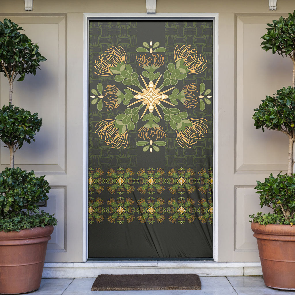 Hawaii Ohia Lehua Squares Door Cover Hawaiian Quilt Inspired Floral Pattern LT9 Green - Polynesian Pride