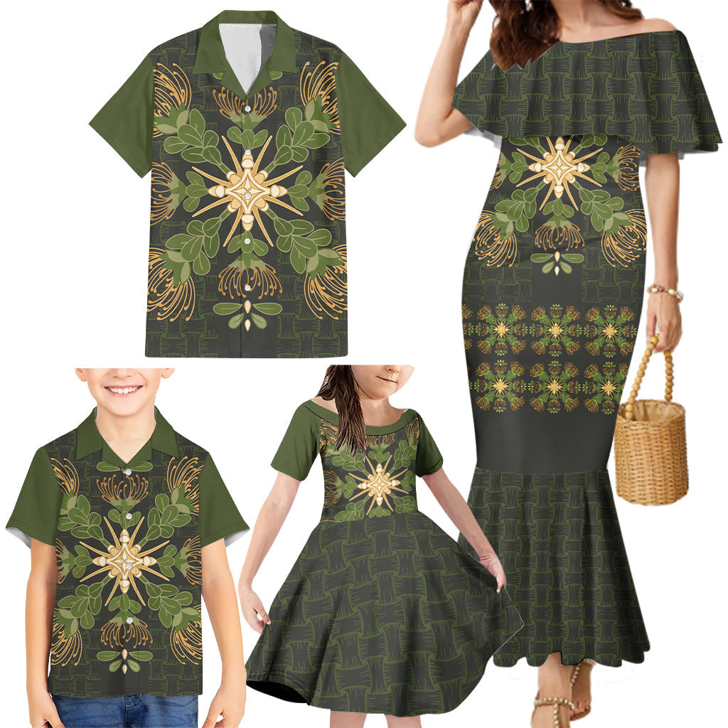 Hawaii Ohia Lehua Squares Family Matching Mermaid Dress and Hawaiian Shirt Hawaiian Quilt Inspired Floral Pattern LT9 - Polynesian Pride