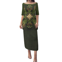 Hawaii Ohia Lehua Squares Family Matching Puletasi and Hawaiian Shirt Hawaiian Quilt Inspired Floral Pattern