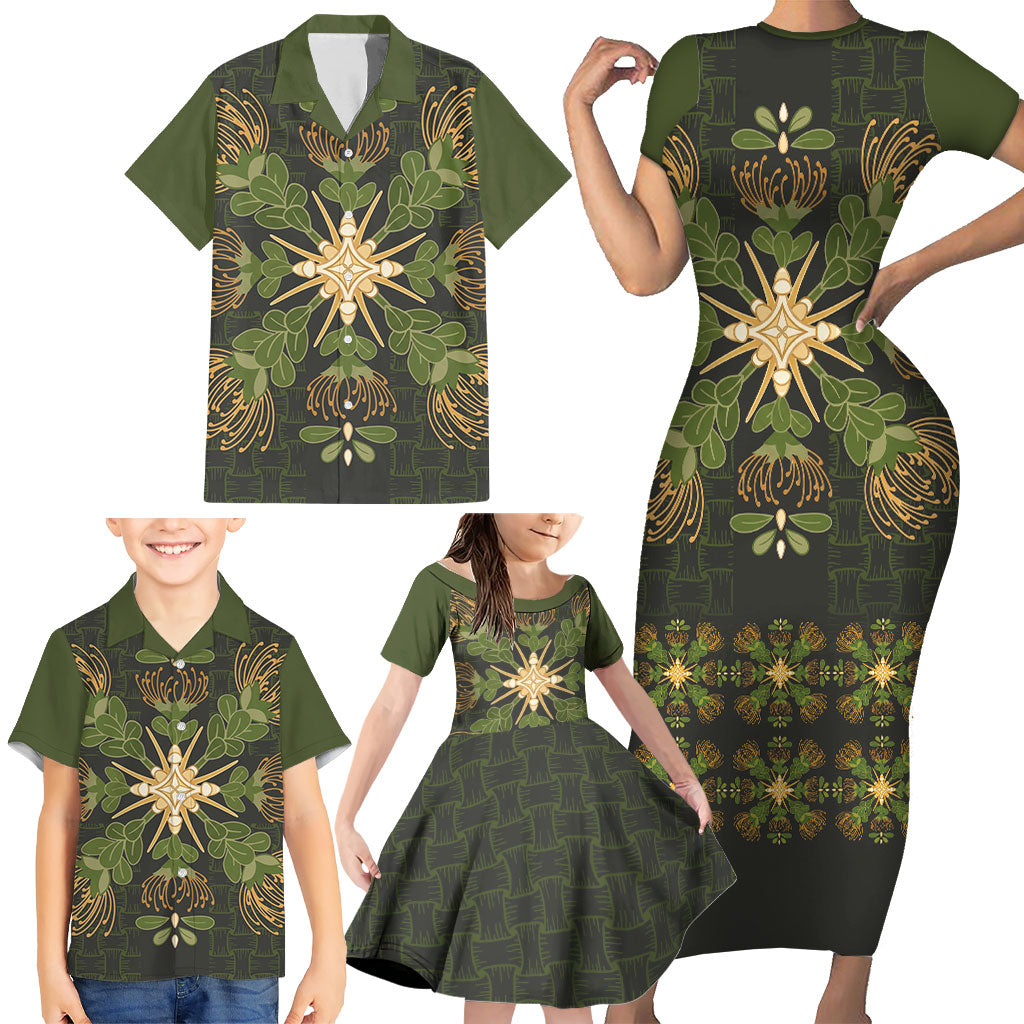 Hawaii Ohia Lehua Squares Family Matching Short Sleeve Bodycon Dress and Hawaiian Shirt Hawaiian Quilt Inspired Floral Pattern LT9 - Polynesian Pride