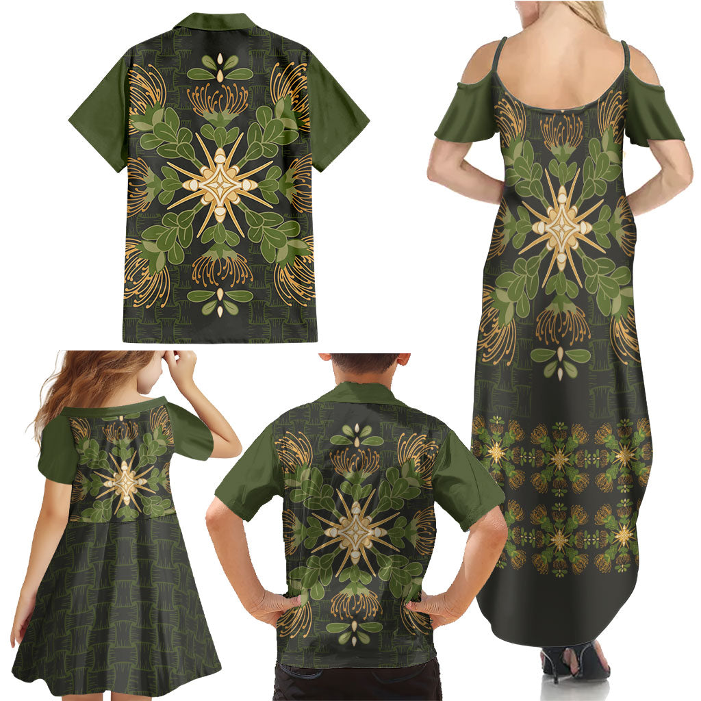 Hawaii Ohia Lehua Squares Family Matching Summer Maxi Dress and Hawaiian Shirt Hawaiian Quilt Inspired Floral Pattern
