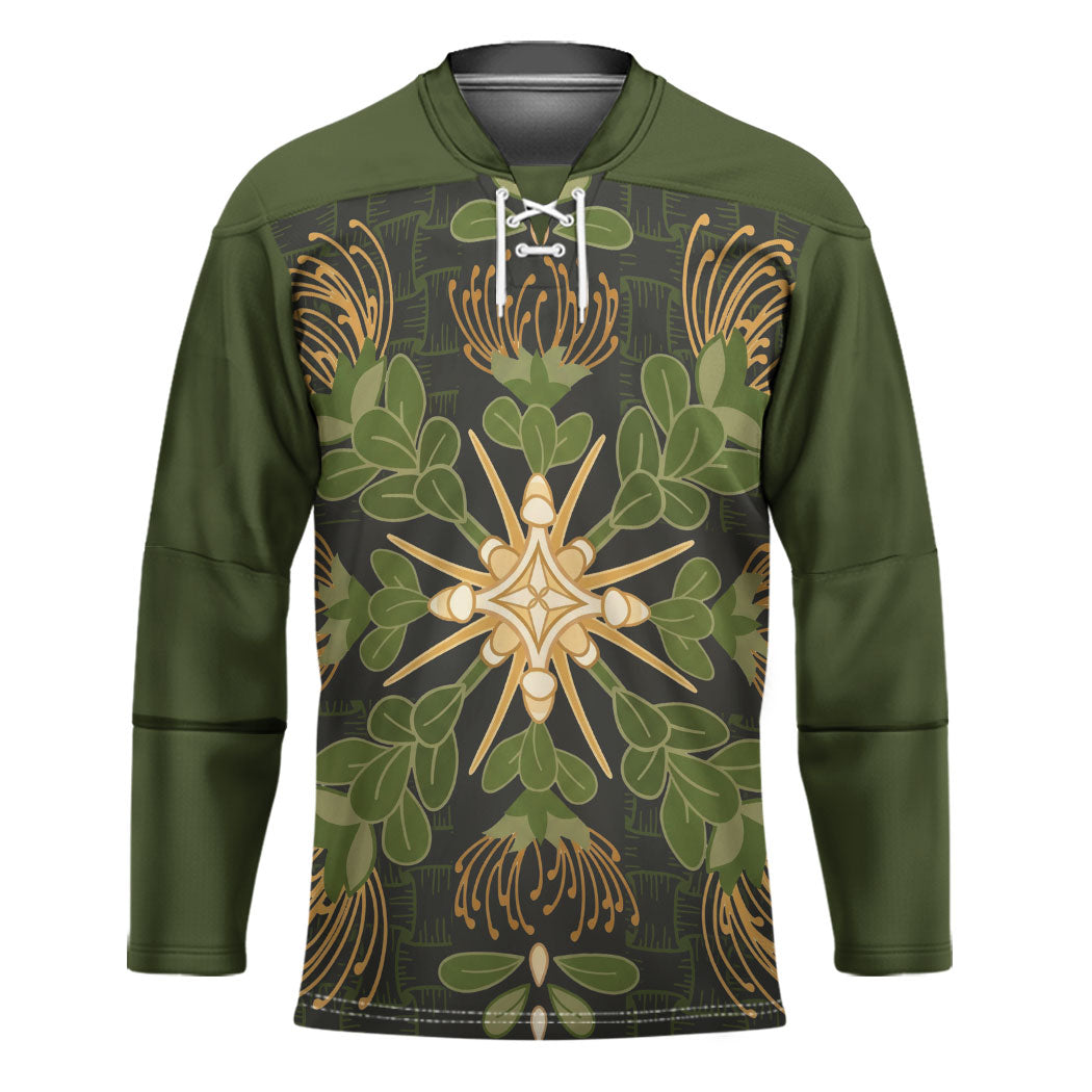 Hawaii Ohia Lehua Squares Hockey Jersey Hawaiian Quilt Inspired Floral Pattern LT9 Unisex Green - Polynesian Pride