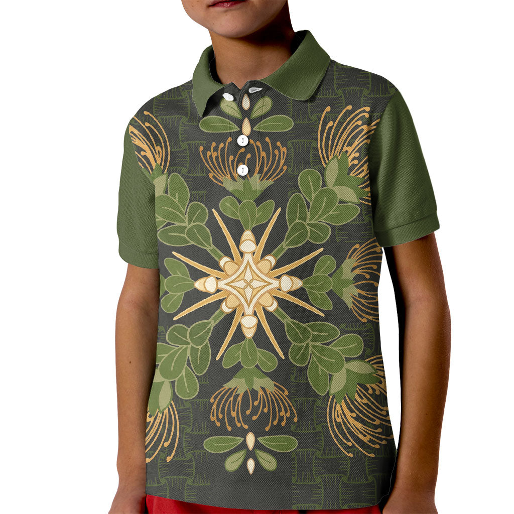 Hawaii Ohia Lehua Squares Kid Polo Shirt Hawaiian Quilt Inspired Floral Pattern LT9 Kid Green - Polynesian Pride