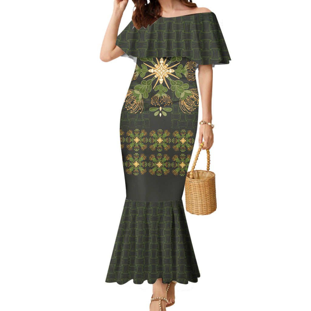 Hawaii Ohia Lehua Squares Mermaid Dress Hawaiian Quilt Inspired Floral Pattern LT9 Women Green - Polynesian Pride