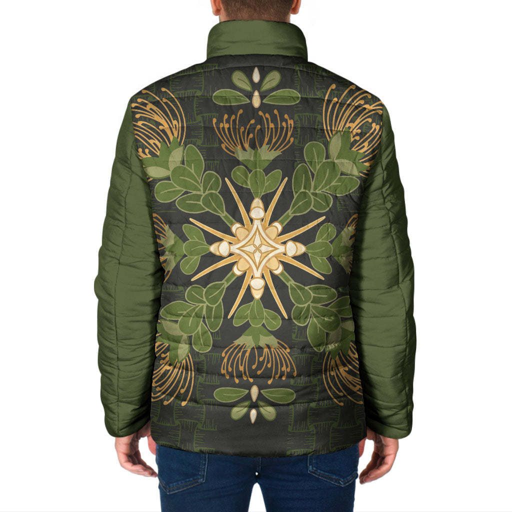 Hawaii Ohia Lehua Squares Padded Jacket Hawaiian Quilt Inspired Floral Pattern