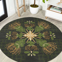 Hawaii Ohia Lehua Squares Round Carpet Hawaiian Quilt Inspired Floral Pattern