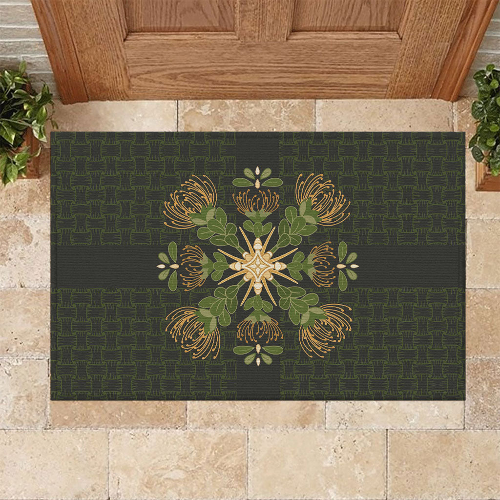 Hawaii Ohia Lehua Squares Rubber Doormat Hawaiian Quilt Inspired Floral Pattern LT9 Green - Polynesian Pride