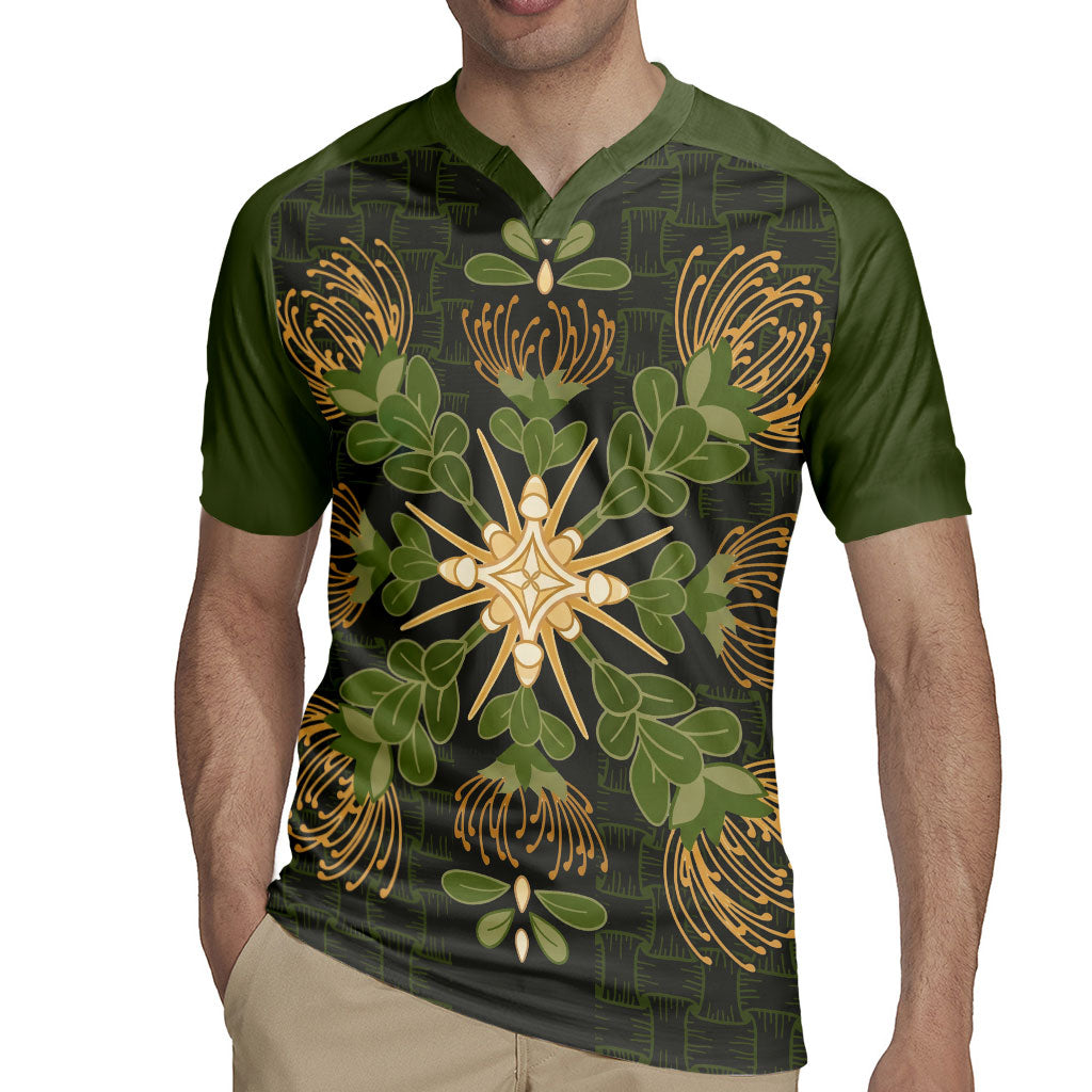 Hawaii Ohia Lehua Squares Rugby Jersey Hawaiian Quilt Inspired Floral Pattern