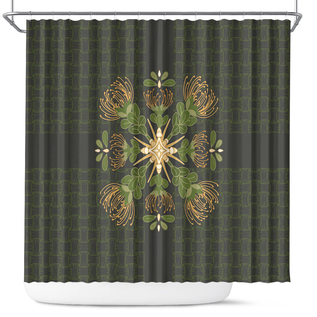 Hawaii Ohia Lehua Squares Shower Curtain Hawaiian Quilt Inspired Floral Pattern