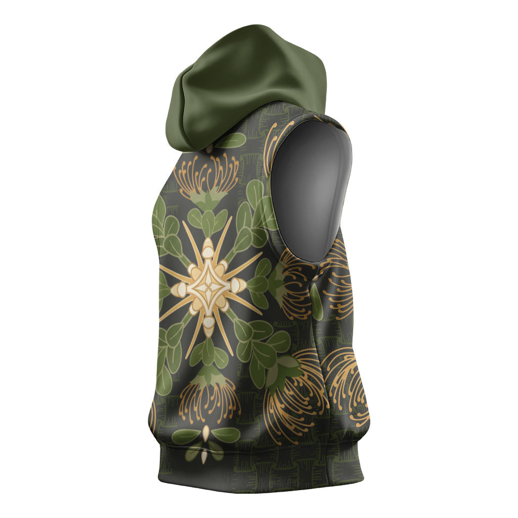 Hawaii Ohia Lehua Squares Sleeveless Hoodie Hawaiian Quilt Inspired Floral Pattern