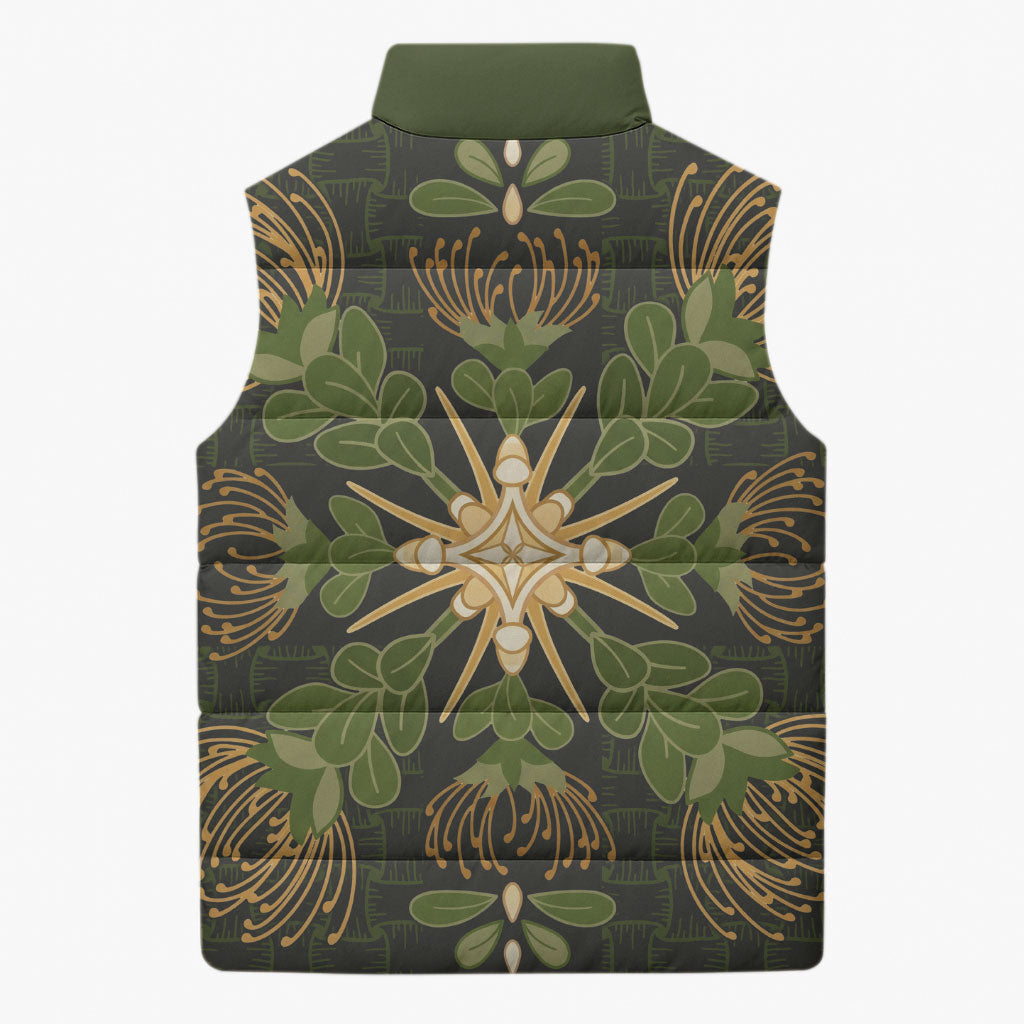 Hawaii Ohia Lehua Squares Sleeveless Puffer Jacket Hawaiian Quilt Inspired Floral Pattern